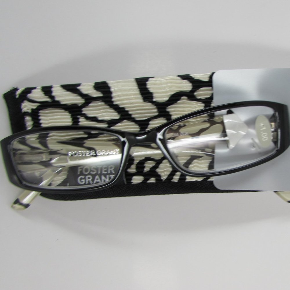Foster Grant Black / White Abstract Print +1.00 Reader Glasses with Matching Cas